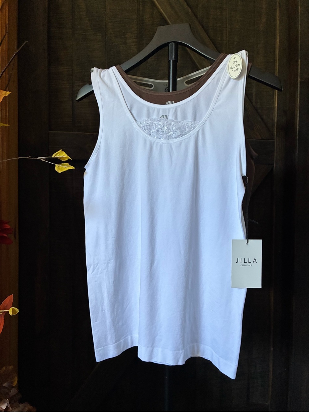 Essentials White Tank Top with Lace Inset